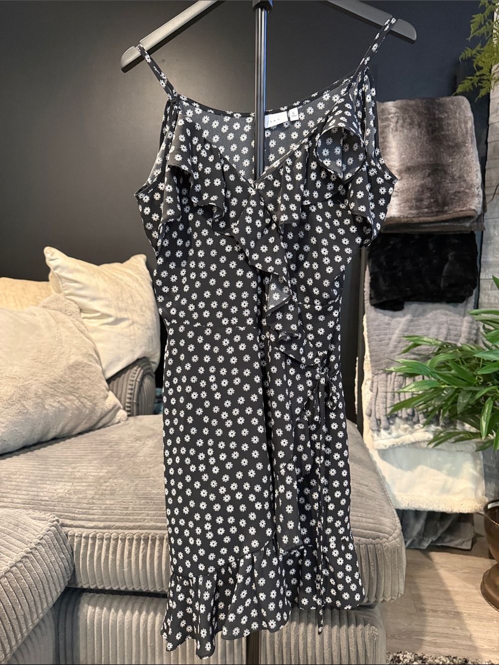 K/Lab Black Mini Dress with White Daisy Print